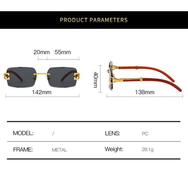 Fashion Vintage Rimless Square Sunglasses Men Women Luxury Brand Frameless Wood Grain Sun Glasses Outdoor Travel UV400 Shades