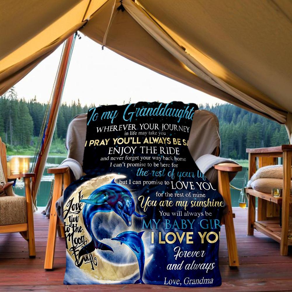 1pc Granddaughter, Blessings Flannel Blanket, Comfortable and Warm Blanket, for Camping Sofa Bed and Couch Office004