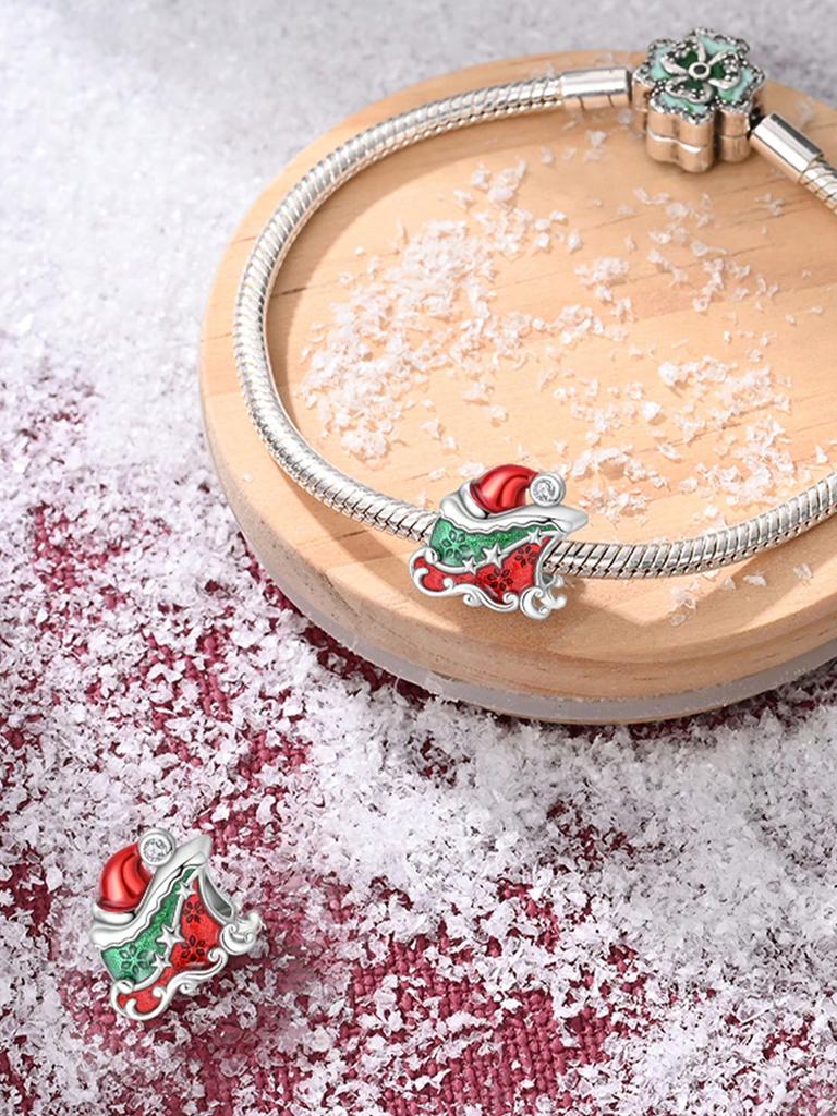 Breloques Originales Plaqué Cuivre Père Noël Flocons de Neige Perles Convient Bracelet Bijoux Femme Cadeau