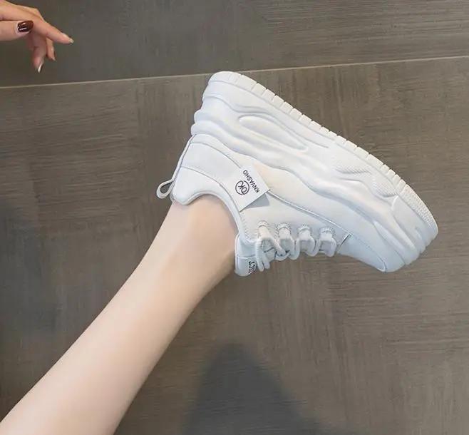 Fashion High quality 7CM Cow Genuine Leather Chunky Sneakers Loafer NewSpring Women Casual Platform Wedge Flats Autumn Vulcanize Shoes