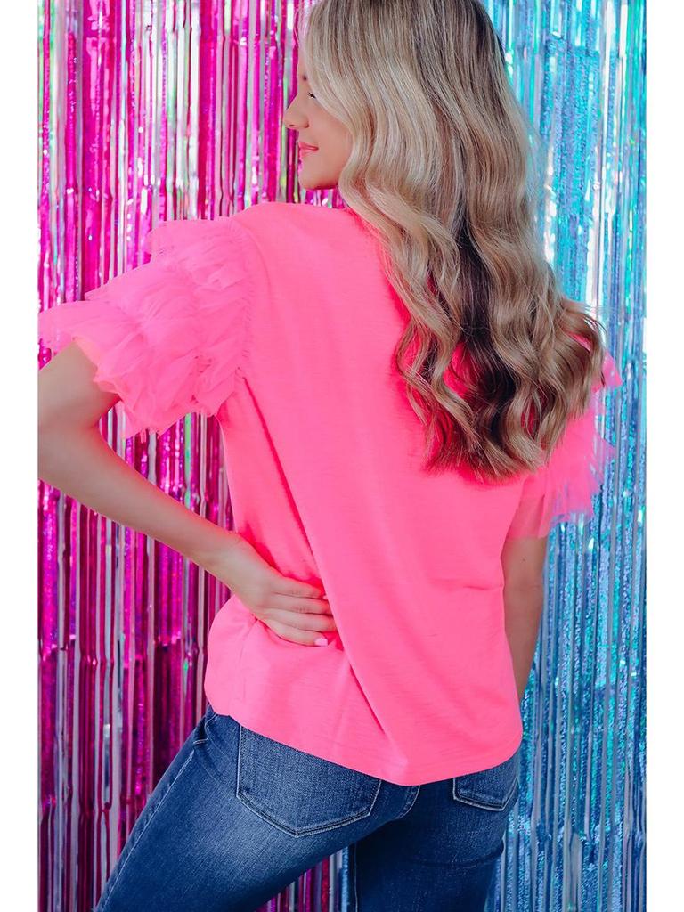 European and American Summer Gauze Ruffle Sleeve Women's Cropped T-Shirt