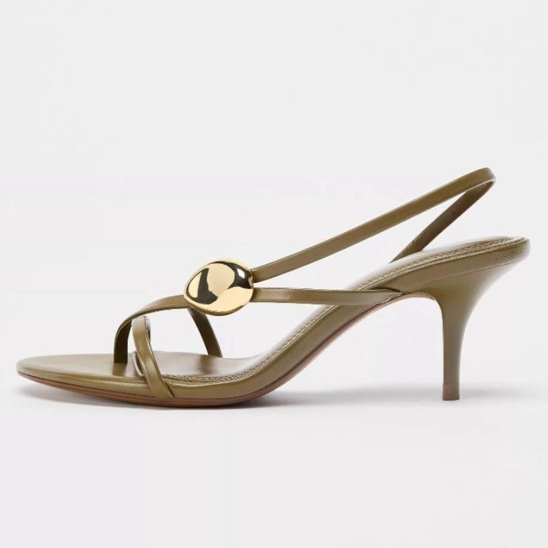 Luxury Metal-Embellished  Designer High-Heel Sandals Women Fashion Cross-tied Heels Summer Sexy beach slingbacks Flip-Flops
