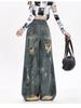 Trendy Graffiti Ripped Wide-Leg Jeans for Women - Autumn Wasteland Style