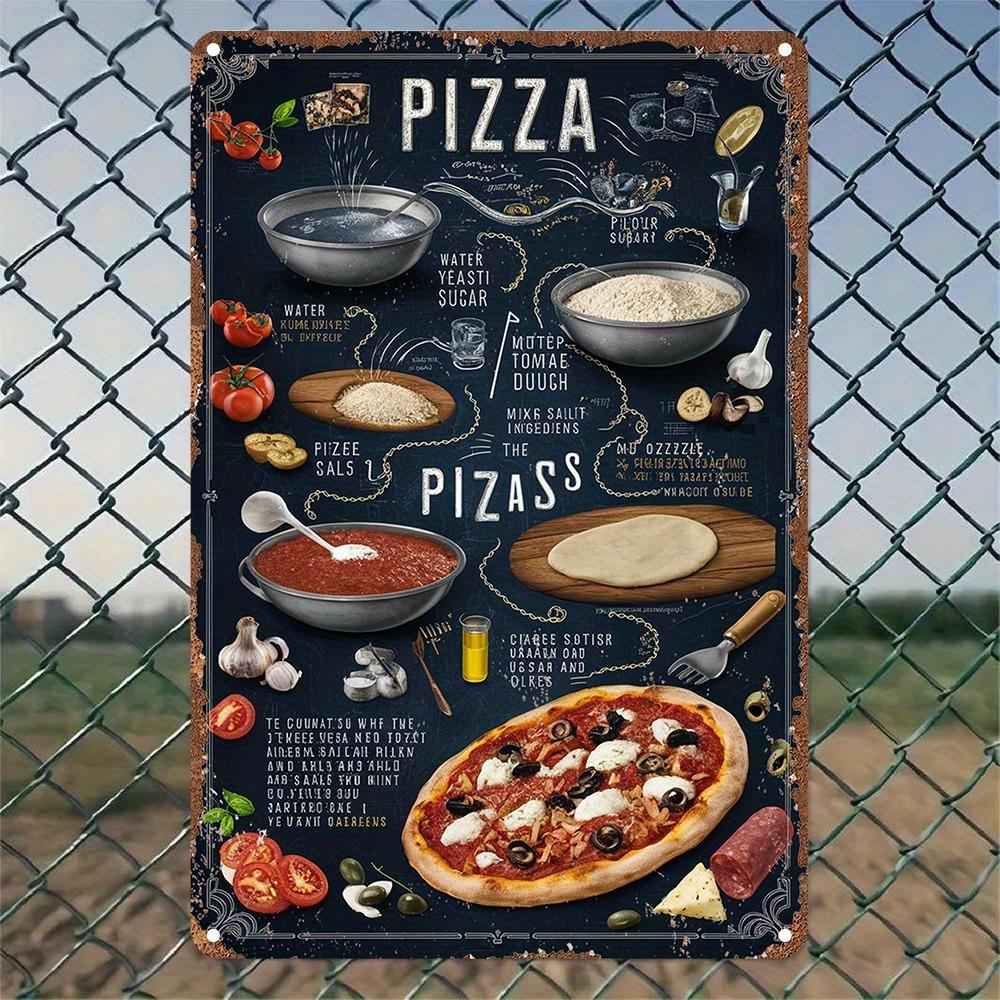 Vintage Pizza Recipe Metal Sign - 8x12" Aluminum Retro Decor for Kitchen, Bar & Restaurant