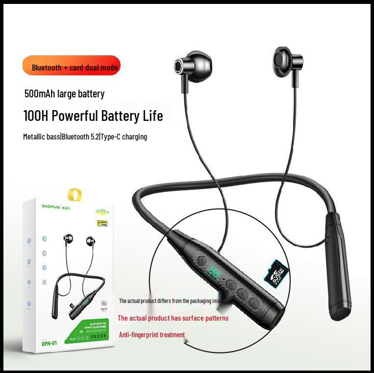 Dopni Long-Lasting Bluetooth Neckband Headphones with Large Battery & Dual-Ear Power Display