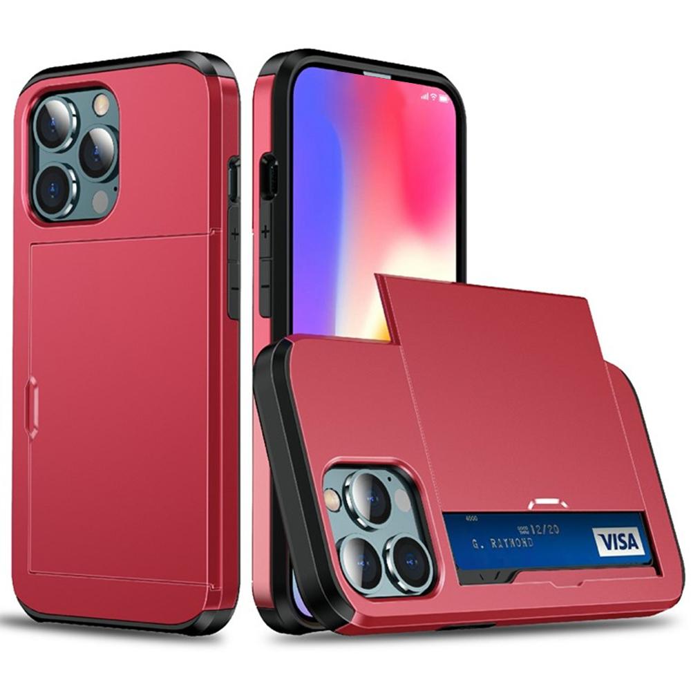 AMORUS For iPhone 15 Pro Max Case with Sliding Card Holder PC TPU Phone Back Cover