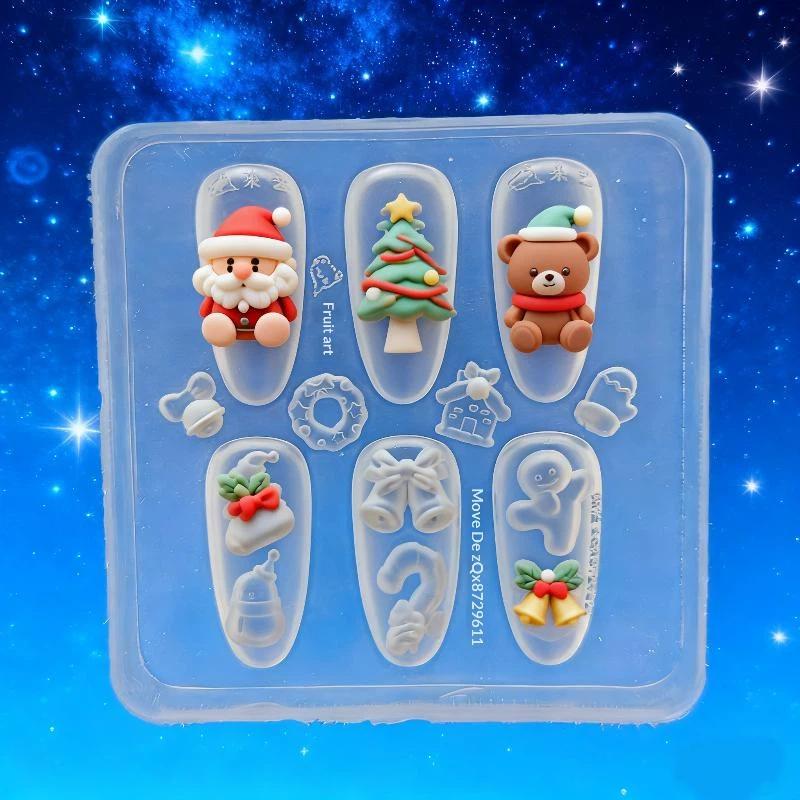 1Pcs Diy Transparent Manicure Decor Templates Christmas Tree Snowman Gingerbread Man 3D Nail Art Silicone Molds