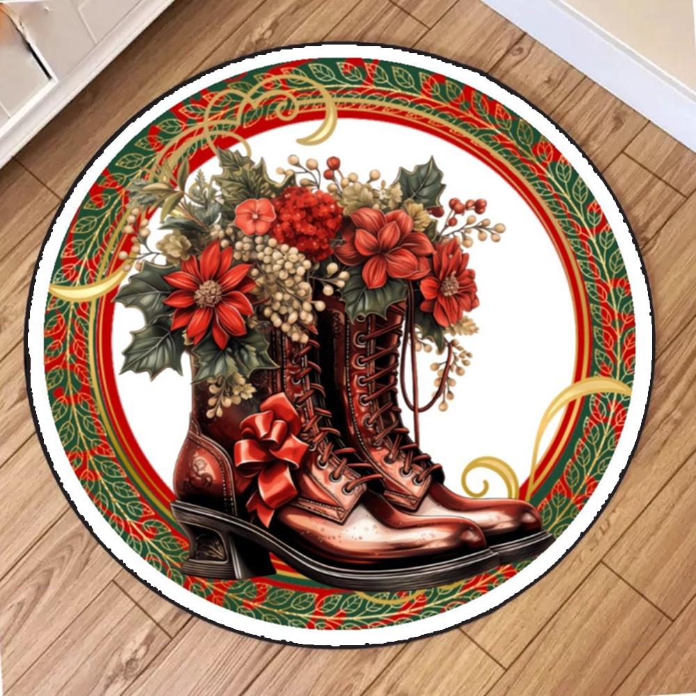 

Круглый ковер в стиле ретро на рождественскую тематику Американский стиль Гостиная Спальня Прихожая Рождественский декоративный коврик для пола 100x100cm