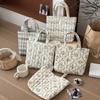 Quilted Cotton Women's Cute Flower Handbags Portable Ladies Small Tote Shoulder Bags Retro Design Casual Female Lunch Bento Bag