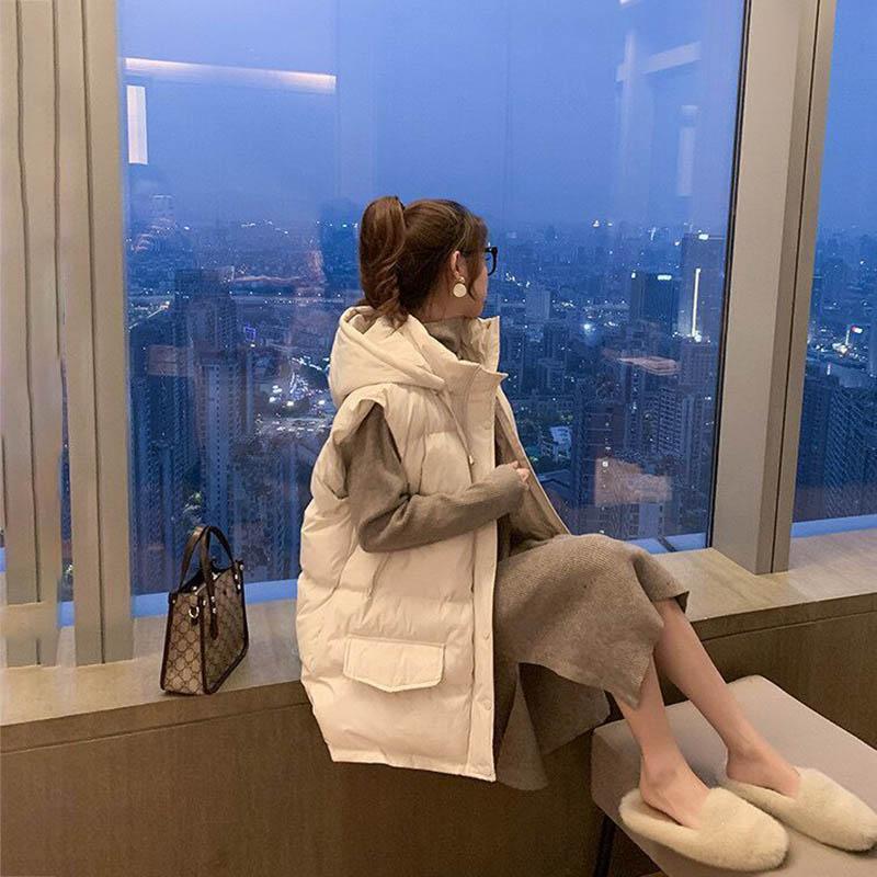 Gilet in cotone con cappuccio Gilet autunno e inverno da donna Gilet ampio e spesso di media lunghezza
