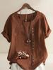 Women's Fashion Couple Bear Print Round Neck Short Sleeve T-shirt Summer Casual Cotton Linen Graphic Shirt Leisure Loose Blouse Tops