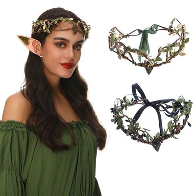 Vintage Fairy Black Green Antler Crown Halloween Cosplay Wedding Party Ren Faire Costume Photos Forest Headpiece for Women