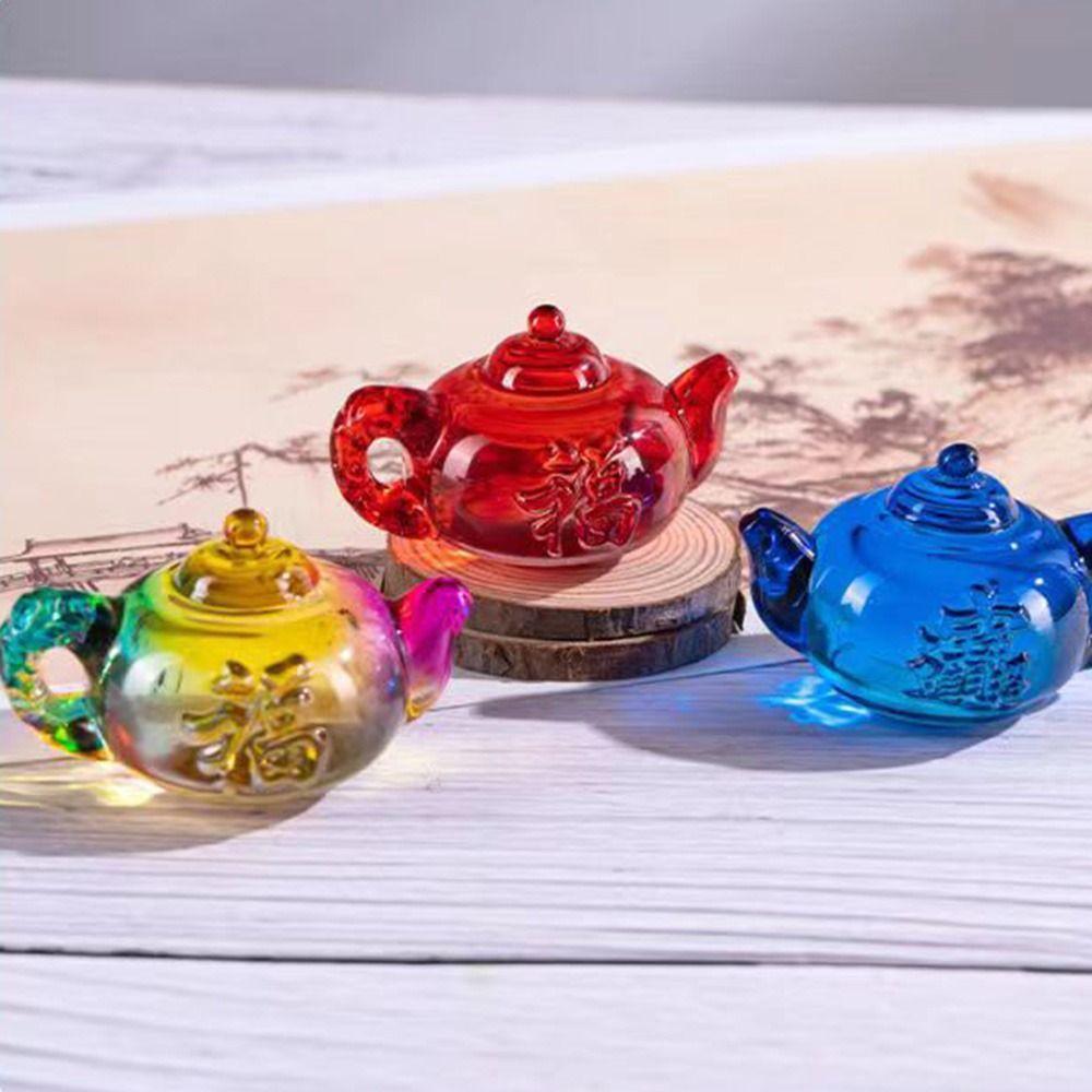 Unique Colored Small Teapot Durable Mini Teapot Crystal Statue Clear Teapot Figurine  Office