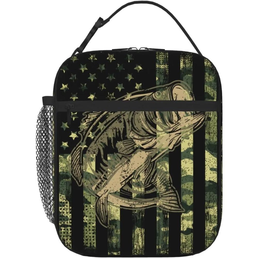 Motorcross American Flag Lunch Bag for Mens Womens Insulated Reusable Lunch Box with Adjustable Shoulder Strap