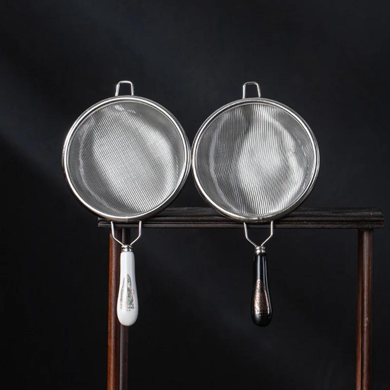 Tea Strainer Mesh Tea Infuser Filter Teapot Strainer with Ceramic Handle Fine Mesh Sieve Spice Strainer Tea Ceremony Accessories