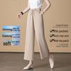 Ice Silk Cotton Linen High-Waist Wide-Leg Cropped Pants - Casual Loose Summer Style for Women