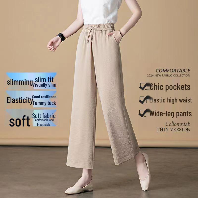 Ice Silk Cotton Linen High-Waist Wide-Leg Cropped Pants - Casual Loose Summer Style for Women