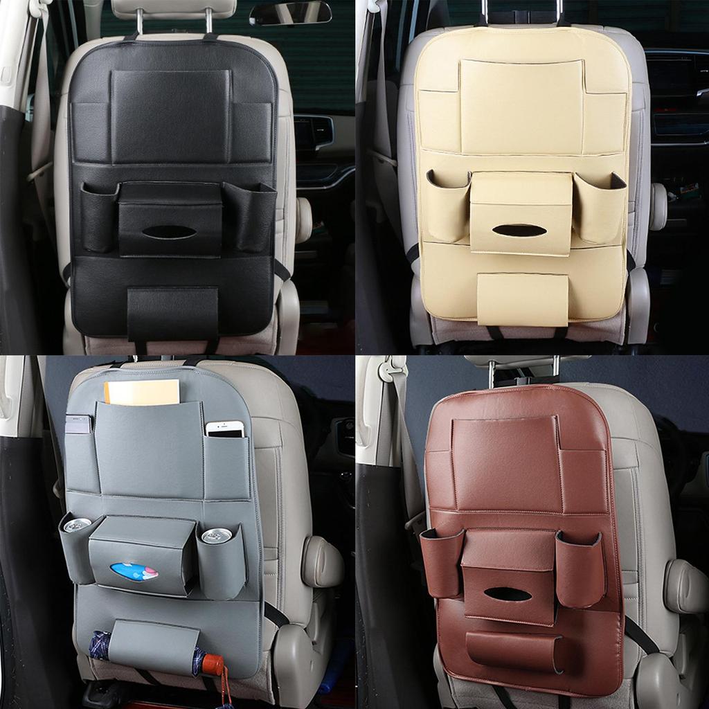 Car Seat Back Organizer PU Leather Tissue Box Storage Backseat Protector Phone