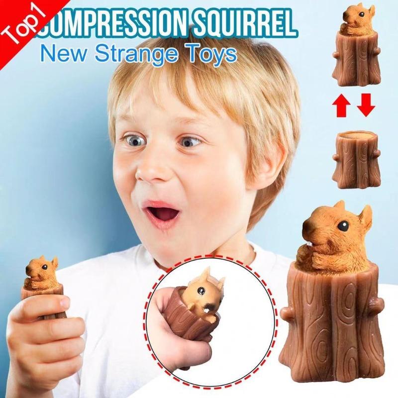 Squeezing Squirrel Cup Toys Silicone Stress Relief Decompression Stump Rubber Stake Fidget Toys Gift For Kids Adults