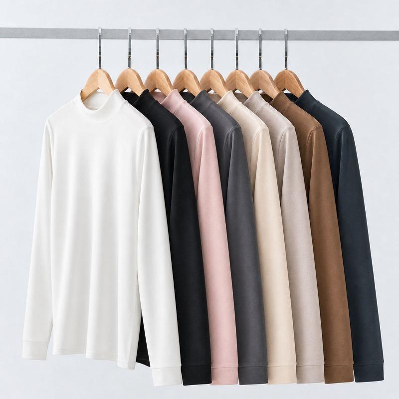 Long Sleeve Half Turtleneck Thermal T Shirt For Men Women Solid Color Loose Fit