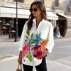 Women's Floral Print Long Sleeve Button Down Shirt, Polyester Casual Collared Blouse with Pockets, All Seasons Wear