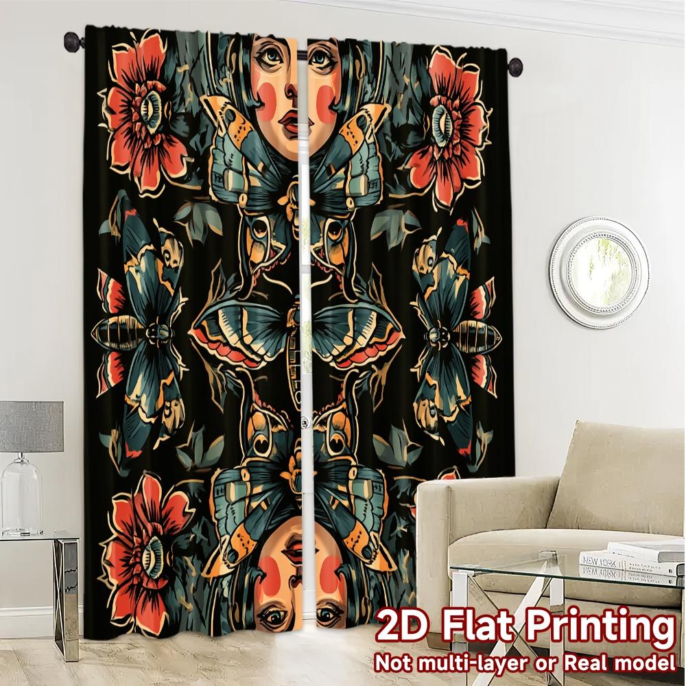 2D Flat Printing  JIT 2pcs   Curtains (Without Rod) Butterfly Blossoms Popular Popular Curtain Versatile Polyester Fabric Curtains