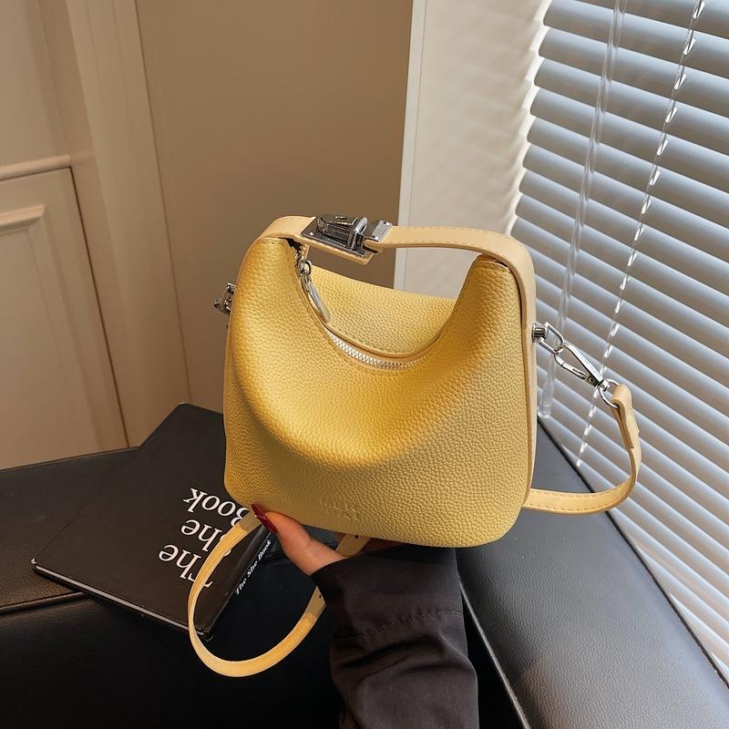 Niche design lychee pattern handbag bag new summer fashion lock single shoulder crossbody bucket bag