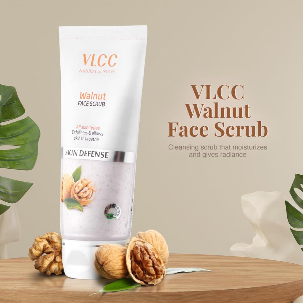 VLCC Walnut Face Scrub - 80g | Moisturizing Scrub For Mild Exfoliation | Helps Reduce Skin Damage | Soothing, Calming and Brightening Scrub | Tanni
