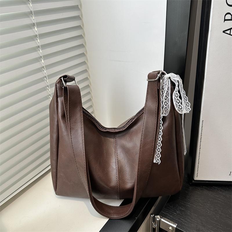 

Casual retro commuter student class versatile soft pitot bag solid color shoulder messenger bag