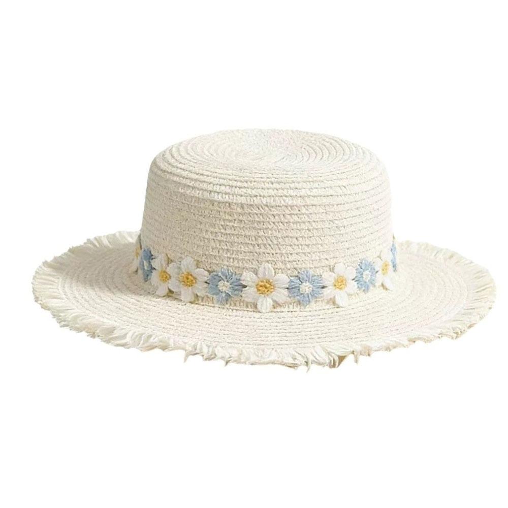 Sun Protection Flower Straw Hat Wide Brim Visor Cap Breathable Sunscreen Sun Hat  Beach