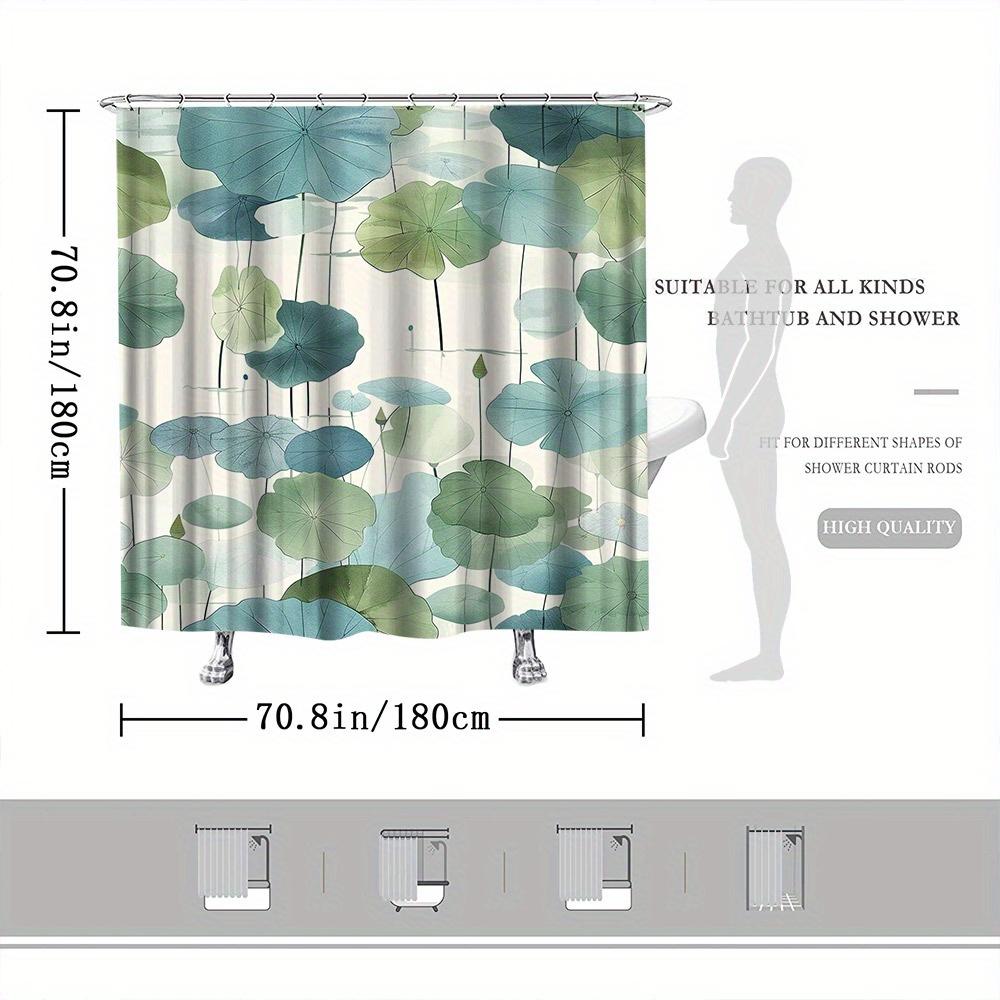 Water Lilies Shower Curtain - Blue, Green & Teal Translucent Designs, Polyester, 70.8x70.8", 12 Hooks, Minimalist Tranquil Decor
