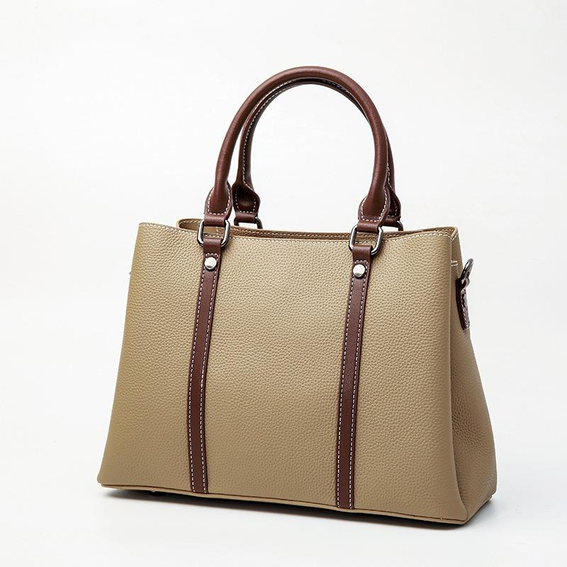 Single Shoulder Crossbody Bag Large Capacity Color Contrast Tote Top Layer Cowhide Tote with Genuine Leather Handbag for Women