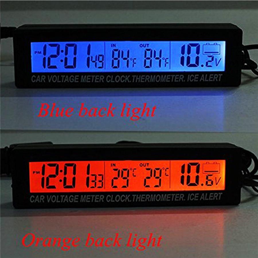 1x Auto Digital Voltmeter Thermometer Uhr Eiswarnanzeige Orange&Blau Hintergrundbeleuchtung