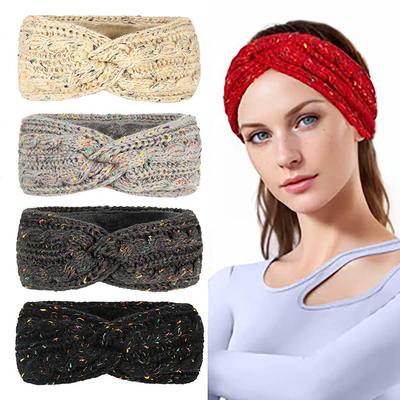 Knitted Yarn Headband Inner Layer Long Grain Velvet Front Twisted Windproof Keepwarm Headband