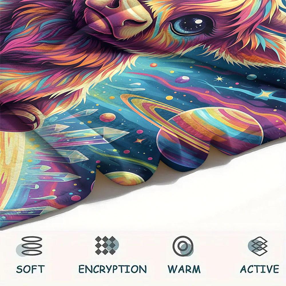 1Pc Planet Animals Print Flannel Blanket, High quality Comfortable for All Seasons, Home Decor, Warmth and Comfort, Perfect for Christmas Gifts
