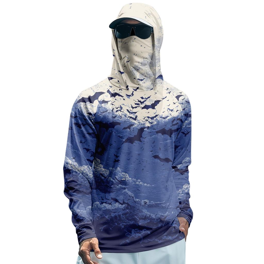 Men's Performance Fishing Raglan Halloween Prints Hoodie - UPF 50+ UV Long Sleeve Sun-protective Shirt With Mesh Visor