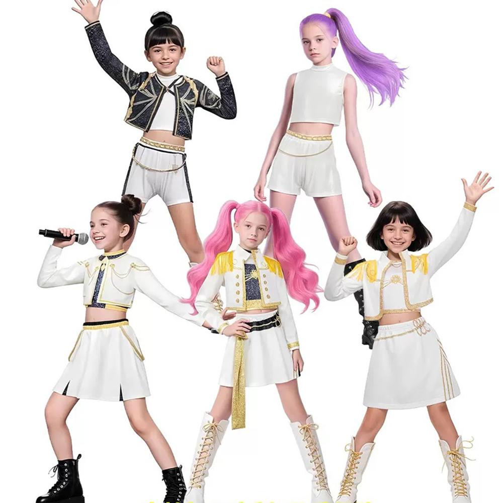 Kids Mira Rumi Zoey Stage Outfits Cosplay Black Costume Girls Uniform Halloween Party Role Playing Printed Fancy Dress Up Suits