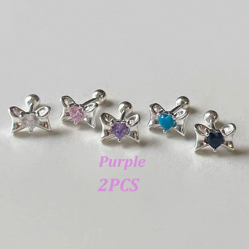 2PCS Acrylic Flower Stud Earring Fashion Women Shiny Colorful Screw Stud Earrings Stainless Steel Cartilage Helix Ear Piercing Jewelry Accessories