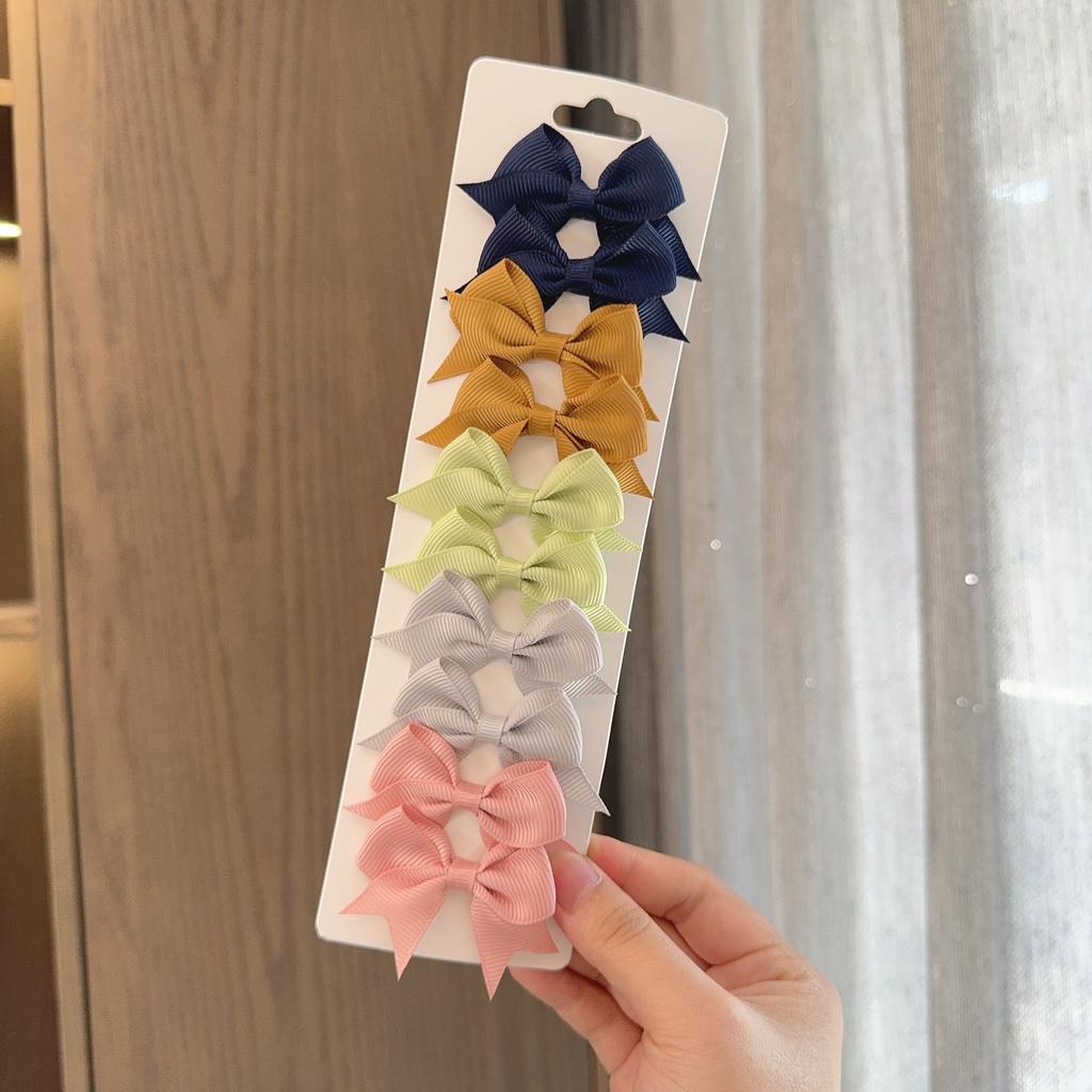 10Pcs/Set New Solid Color Kids Bows Hair Clips for Baby Girls Handmade Ribbon Bowknot Hairpin Barrettes Hair Accessories