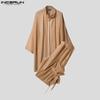 INCERUN 2PCS Sets Mens See Through Long Sleeve Open Front Tops Harem Pants Beach Home Outfits