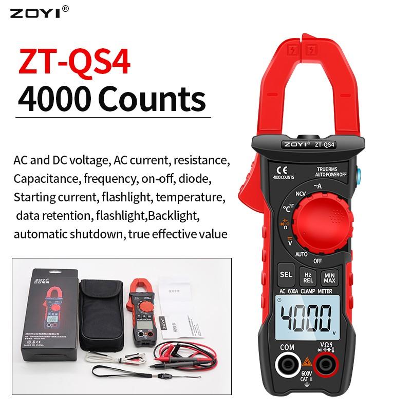 ZOYI ZT-QS4 Digital Clamp Meter DC/AC Current 4000 Counts Multimeter Ammeter Voltage Tester Car Amp Hz Capacitance NCV Ohm Test