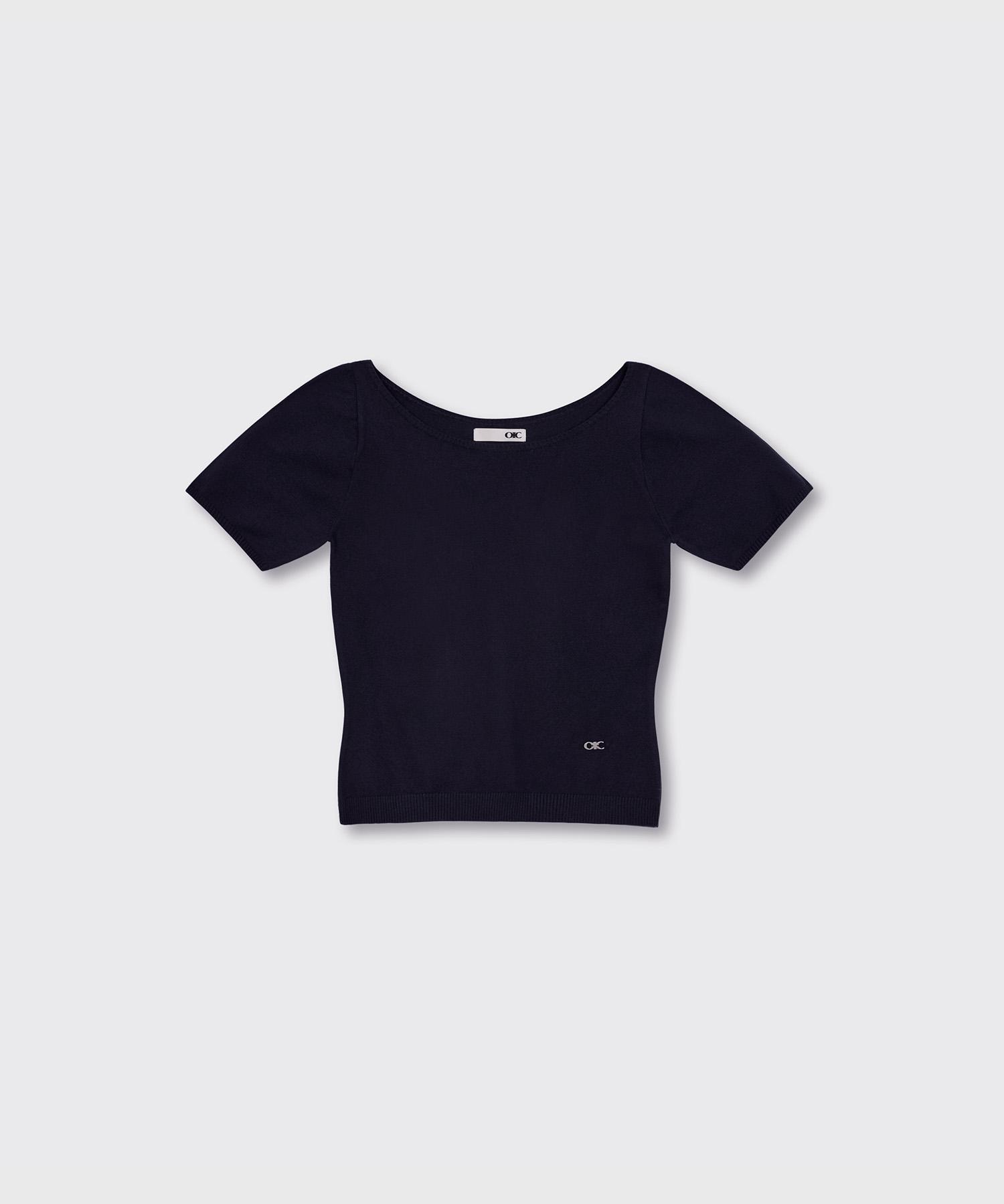 Oioi Collection New Normal Boat Neck Short Sleeve Knit Navy M