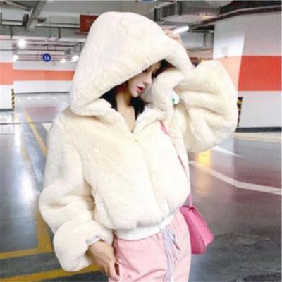 Women's Solid Color High Waisted Short Plush Hooded Jacket, Personalized Street Top