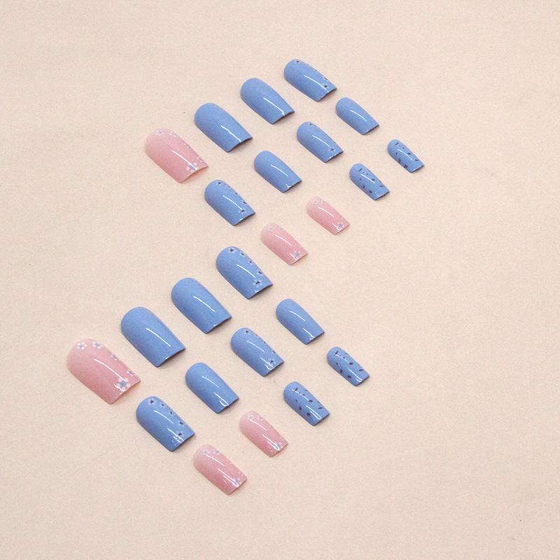 Blue summer fresh and fashionable small medium and long wearing nail piece gentle girl sweet fake nails