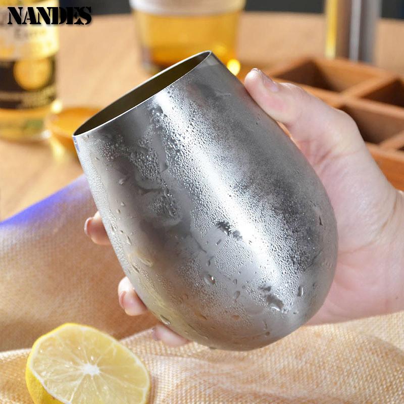 500ml Stainless Steel Single Layer Titanium Plating Wine Glasses Beer Milk Cup Drinking Mug Big Belly Water Cup Bar Supplies