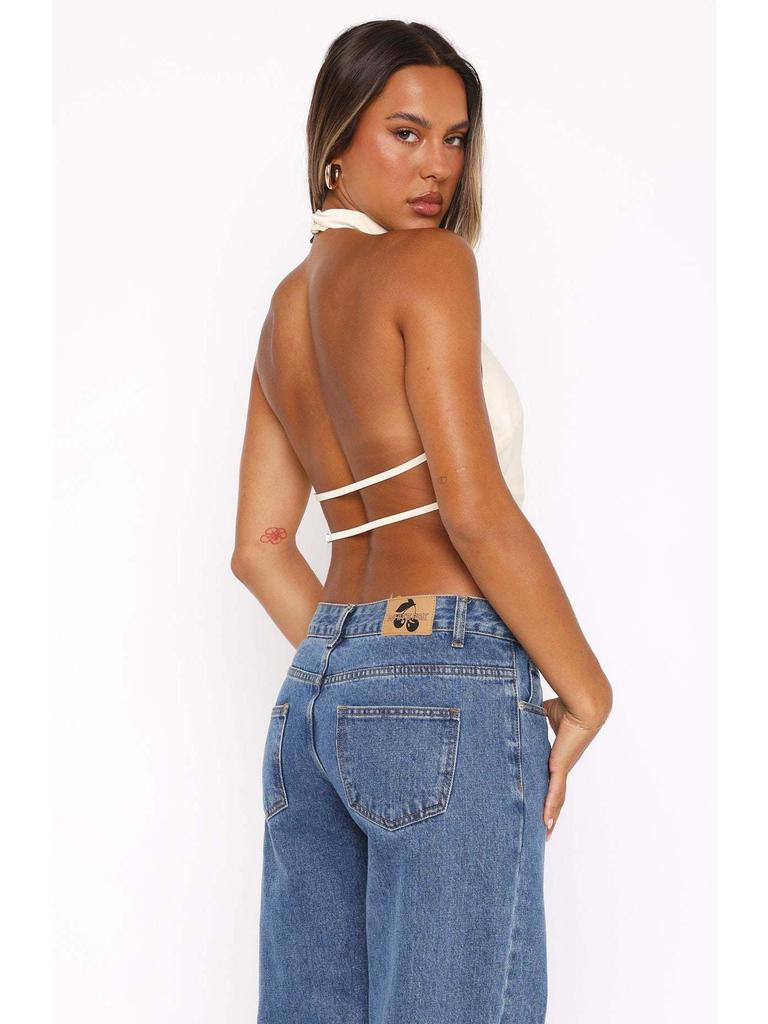 Spring 2025 European & American Style Satin Backless Top - Women's Streetwear