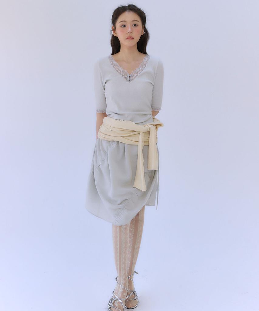 Auro Banding Balloon Midi Skirt [ Pale Blue ]
