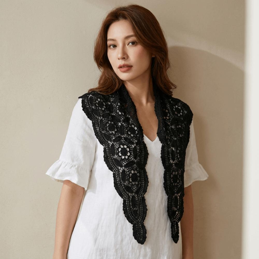 Ethnic Style Knitted Triangle Scarf White Fart Curtain All-match Crochet Flower Scarves Female