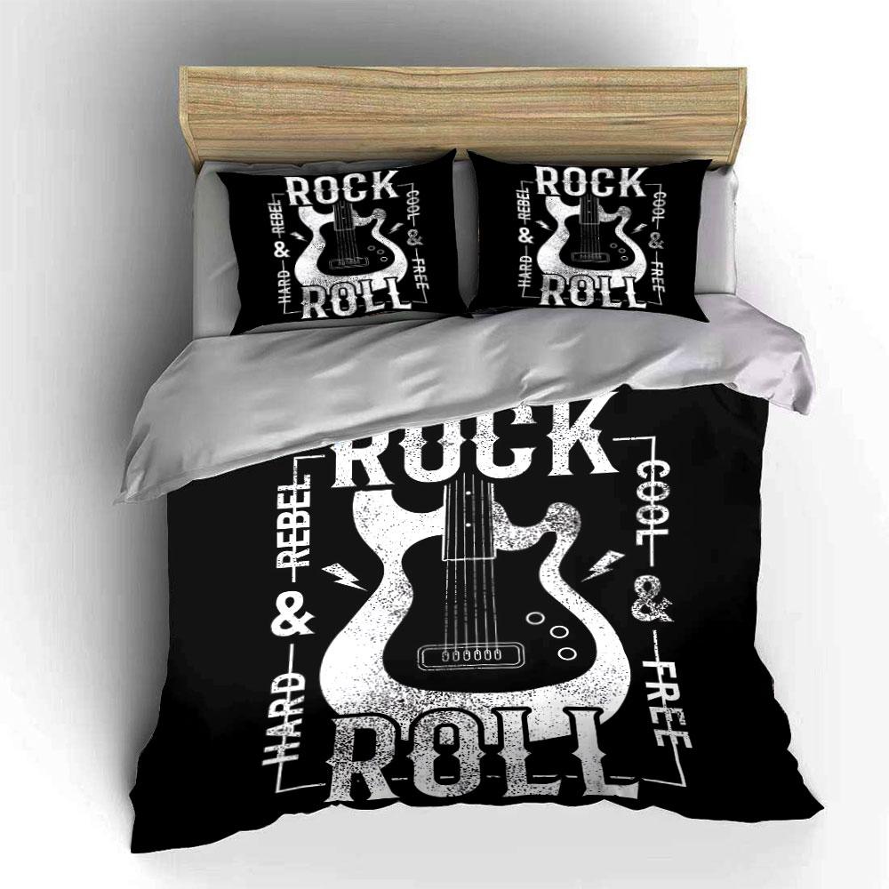 Rock Guitar Hard & Rebel Set Bedding Duvet Cover Set Duvet Cover Pillowcases (1*Duvet Cover 2*Pillowcases, without duvet insert)