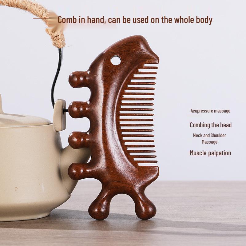 Multifunctional Sandalwood Scalp & Head Massager Comb for Hair Loss and Gua Sha Therapy